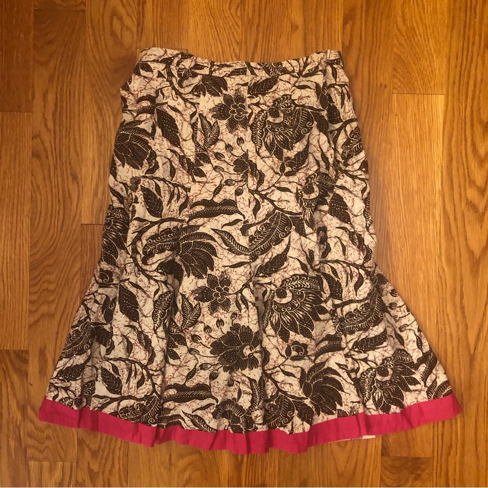 Old Navy Cream Brown Floral Pink Trumpet Just Low Waist Ruffle Flare Skirt 1 XS